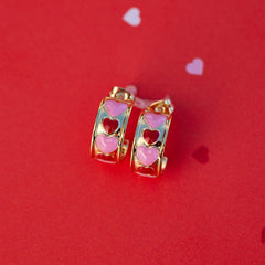 Enamel Heart Hoop Earrings