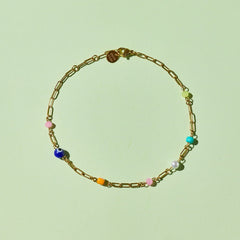 Salina Mixed Bead Paperclip Chain Anklet