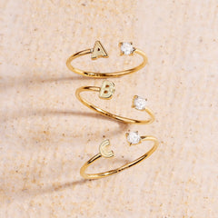 Initial Stone Open Ring