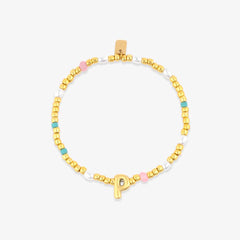 Initial Pearl & Seed Bead Stretch Bracelet
