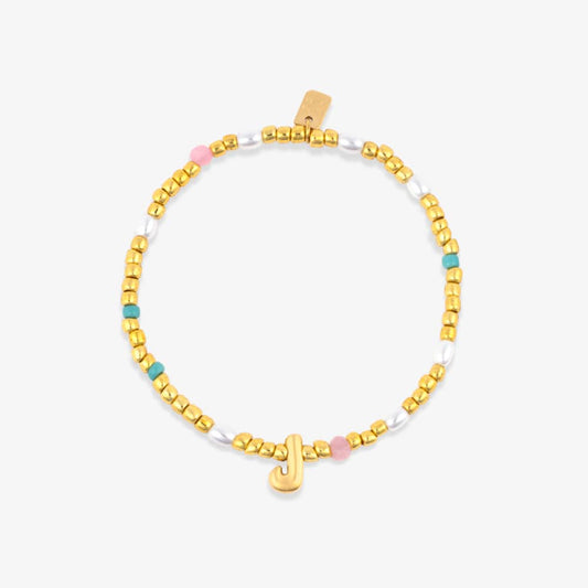 Initial Pearl & Seed Bead Stretch Bracelet